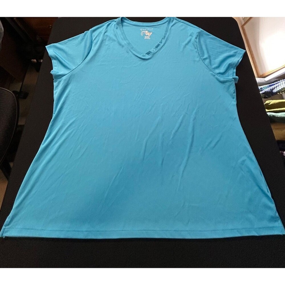 NWOT Just My Size Womens 4X 26W 28W Active T-Shirt Teal Slit Hem Plus Size